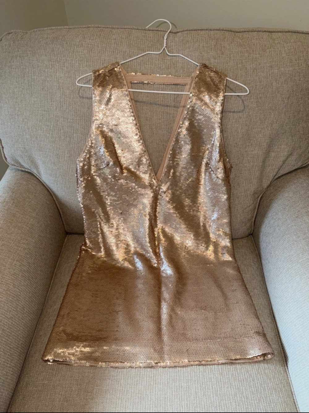 Gold Sequin V-Neck Party Dress